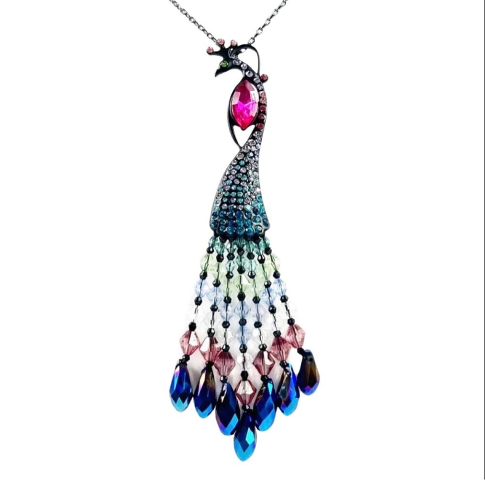 Betsey Johnson “Shake It off” Collection Peacock Pendant Necklace NEW